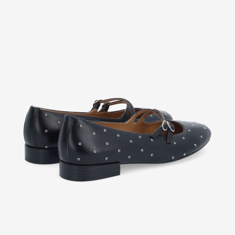 FLORA BALLERINA W - NAPPA/STUDS - NOIR/ARGENT